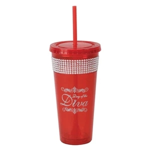 Sparkle Bling - Red - Tumbler Made From Acrylic Body And Liner With 2 In 1 Propeller Straw And Stirrer