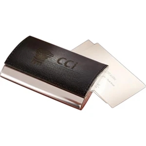 Monte Carlo - Business Card Holder With Heavy Metal Chrome Back And Leatherette Closing Flap