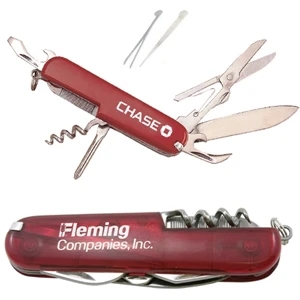 Eleven Function Swiss Army Type Utility Knife With Fishing Implements And More