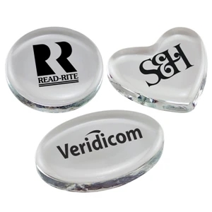 Heart - Polished Glass Paperweights, Screen Printed, Round, Oval, Heart. 5 Day Quickship