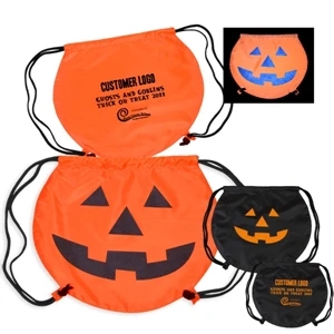 Partytime (tm) - Round Cinch Bag With Jack O Lantern Stock Art In Reflective Ink