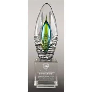 Elation - Small - Art Glass Award Features Lyrical Swirls, Rhythmic Patterns Of Suspended Air Bubbles