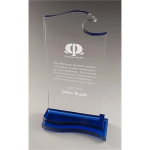 Blue Wave - Clear Optic Crystal Award Is Accented By A Cobalt Base Reflecting Hints Of Blue