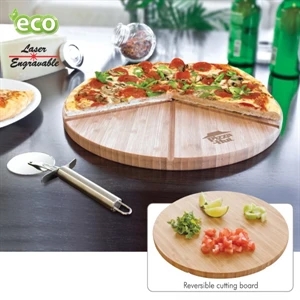 Gourmet Bamboo Reversible Pizza Cutting Board/cutting Board And Pizza Cutter