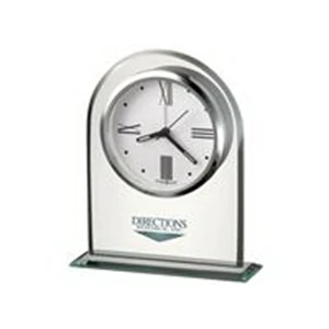 Regent - Alarm Clock With A White Dial And Silver-tone Bezel Suspended Within Beveled Glass