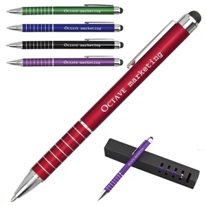 Iwrite Chic - Catalog 5-7 Day Production - Metal Pen With 7 Ring Design Grip, Twist Action & Stylus Tip