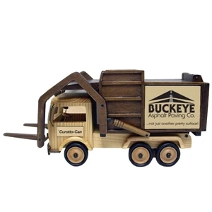 15" L X 5 3/4" W X 7 1/4" H, Hand-made Wooden Garbage Truck With Forks