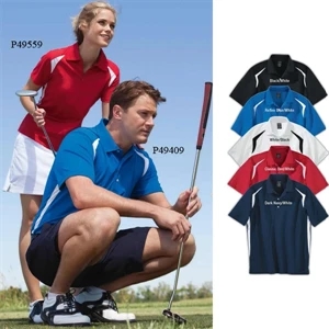 S- X L - Ladies' Color Block Polo Shirt With Double Moisture Wicking Baby Eyelet Pique