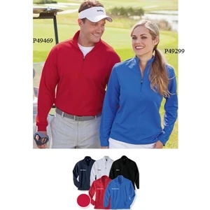 S- X L - Ladies' Quarter-zip Pin Dot Interlock Shirt With Hemmed Sleeves