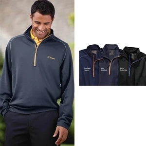S- X L - Men's Contrast Trim Half-zip Interlock Pullover With Self-fabric Stand Up Collar