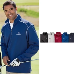 3 X L - Men's Contrast Stitch Quarter-zip Texture Pullover With Dropped Back Tail
