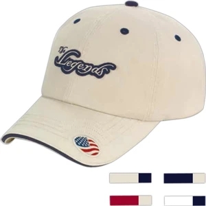 Unstructured Washed Twill Cap With Sandwich Bill And Flag Visor Applique