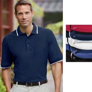 Classics - 4 X L - Men's Essential Ringspun Pique Polo Shirt With Knit Tipped Collar And Cuffs