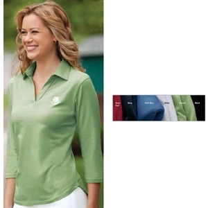 Classics - X S- X L - Ladies' Three-quarter Sleeve Pima Stretch Jersey With Bound Buttonless Placket