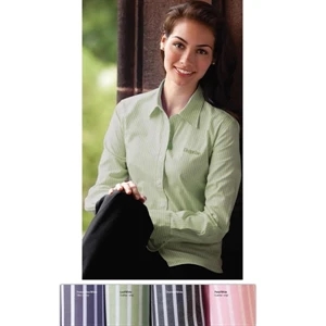 Classics - X S- X L - Ladies' Reverse Banker's Stripe Pima Poplin Shirt With Shirttail Hem