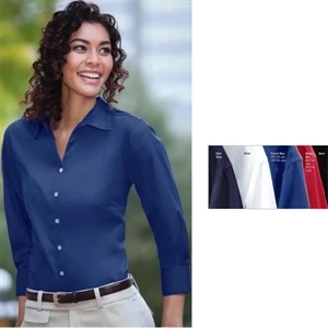 Classics - S- X L - Ladies' Three-quarter-sleeve Woven Twill Shirt With 6-button Full Front