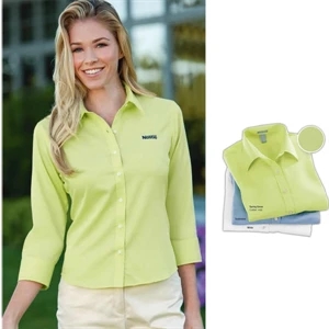 Classics - 2 X L - Ladies' Three-quarter-sleeve Broadcloth Shirt With Tailored, 2-piece Spread Collar