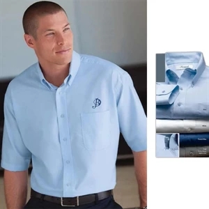 3 X L - Men's Short Sleeve Solid Oxford Sport Shirt With Comfort Expandable Collar