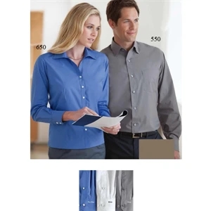 S- X L - Ladies' Wrinkle-resistant Solid Poplin Shirt With Feminine Y-placket Neckline