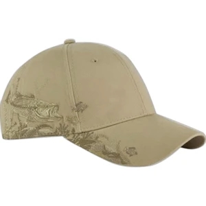 Authentic Wildlife Series (tm) - Bass - Cotton Twill Cap With Detailed Wildlife Scene, 6 Panels