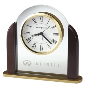 Derrick - Glass Arch Tabletop Alarm Clock With Satin Rosewood Finished Sides