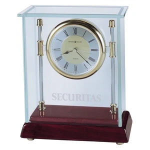 Kensington - Desk Clock With Polished Chrome Pillars, Rosewood Base And 3/16" Thick Glass Case