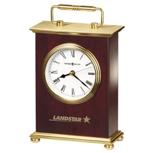 Rosewood Bracket - Rosewood Finished Clock With Brushed Brass Top And Base, With Brass Handle