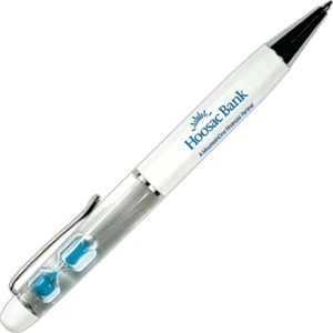 Ballpoint Pen With Floating Sand Timer In Top Barrel Section And Metal Barrel