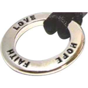 Faith Hope Love (stock) - Stock Design Charm Necklace With Black Rope And Round Inspirational Charm