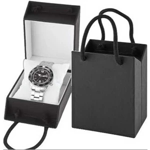 Blank Black Gift Box With Double Handles And White Lining