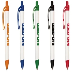 Delta - Sale 5-7 Day Production - Smooth Plastic White Barrel Retractable Ballpoint Pen