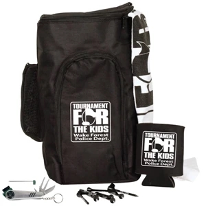 Catalog 5-7 Day Production - Deluxe Shoe Bag Kit With Towel, Tees, Golf Tool And Can Holder. No Ball