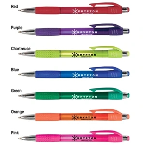 Krypton - Catalog 5-7 Day Production - Vibrant Translucent Barrel Pen With Soft Dimpled Rubber Gripper