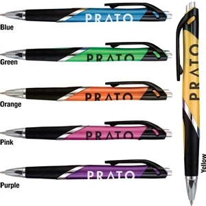 Prato - Catalog 5-7 Day Production - Pen With Black Plastic Fashion Clip And Rubber Gripper With Vertical Accents