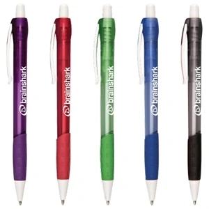 Striker - Sale 5-7 Day Production - Pen With Translucent Plastic Barrel, Plunger & Textured Rubber Gripper