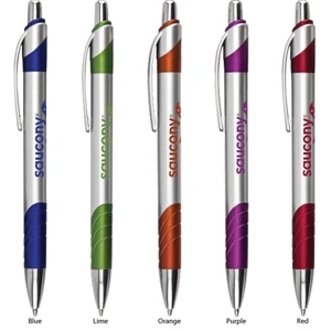 Trident - Sale 5-7 Day Production - Retractable Glide Pen With Plastic Gripper & Matte Metal-tone Barrel