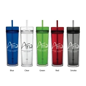 Catalog 5-7 Day Production - 16 Oz. Tumbler Has Tube Shape, Double Wall Construction, Lid & Colored Straw