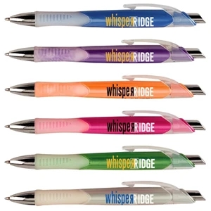 Whisper - Catalog 5-7 Day Production - Ballpoint Pen With Frost-translucent Contoured Barrel And White Ribbed Gripper