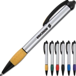 Martina - Click Pen With Silver Barrel, Black Accents And Colorful Comfort Grip