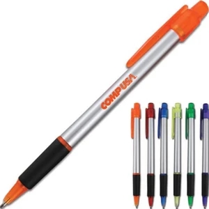 Gabriella - Silver Click Pen With Colorful Accents And Black Comfort Grip