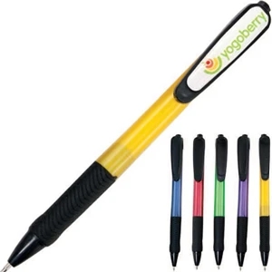 Nettle - Domed Click Pen With Colored Barrel, Black Trim And Black Comfort Grip