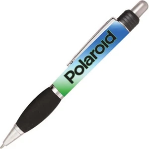 Daisy - Custom Wrapped Click Pen With Silver Trim And Black Comfort Grip
