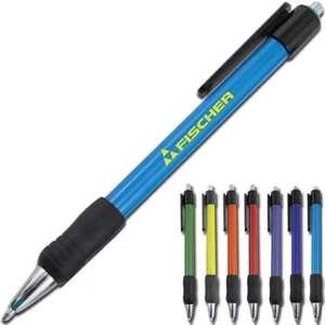 Montana - Click Pen With Colored Barrel And Brushed Silver Accents. Black Comfort Grip