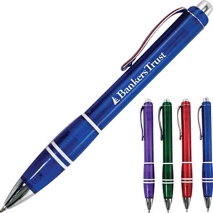 Jorge - Translucent Click Pen With Chrome Accents And Colored Comfort Grip