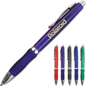 Bradley - Translucent Colored Click Pen With Silver Accents. Matching Colored Comfort Grip