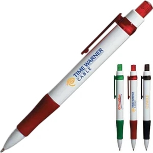 Backstage - Plastic Ballpoint Pen With White Barrel, Soft Grip And Matching Translucent Clip
