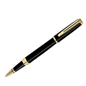 Exception (r) - 23.3 - Karat Gold Plated - Slim Black Roller Ball Pen With Metallic Plated Clip