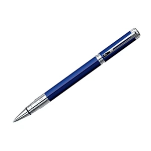 Perspective - Blue Roller Ball Pen With Slender, Pure Tubular Body And Chrome Trim