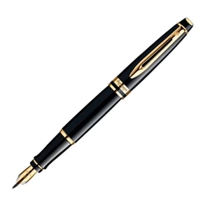 Expert - Black Lacquered Fountain Pen With Beveled Cap And 23k Gold Plate Trim