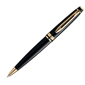 Expert - 23.3 Karat Gold Electoplated Clip And Trim - Black Lacquered Ball Pen With Beveled Cap